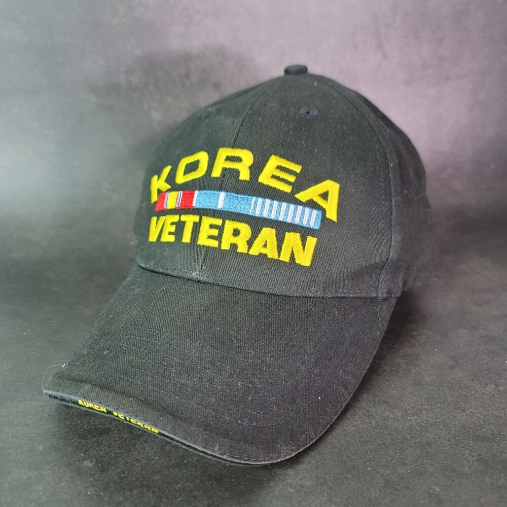 Korea Veteran Hat Fitted Baseball Cap Embroidered Eagle Crest Military Black